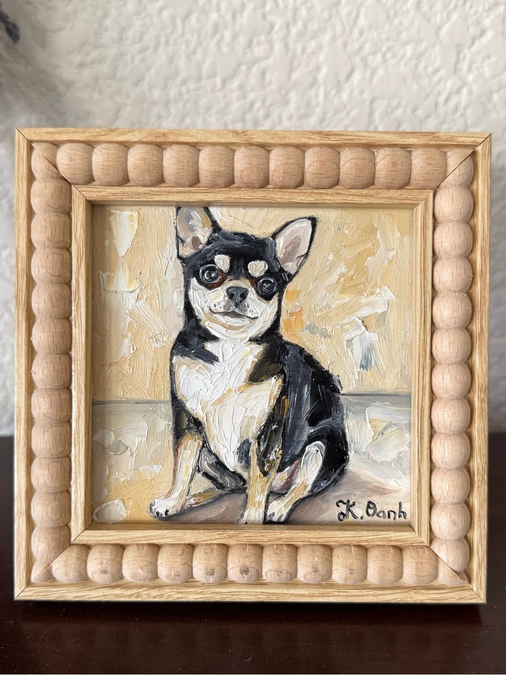 Original oil painting chihuahua dog portrait signed framed 4x4 inches